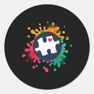 Pegatina Redonda Autismo Conciencia Pieza Rompecabezas Amor Apoyo a