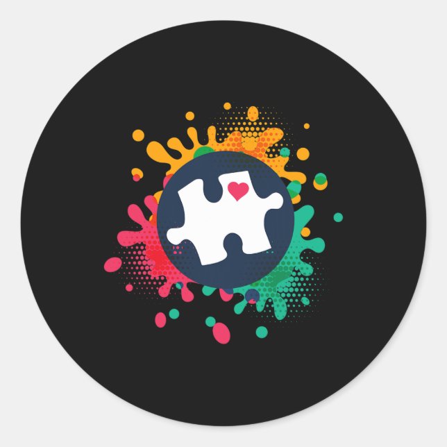 Pegatina Redonda Autismo Conciencia Pieza Rompecabezas Amor Apoyo a (Anverso)
