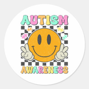 Pegatina Redonda Autismo Conciencia Rompecabezas Sonríe Autismo Mo