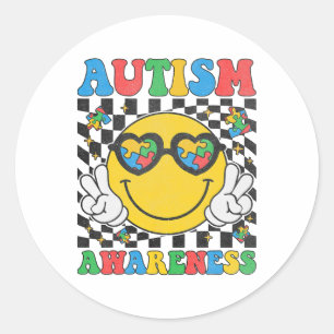 Pegatina Redonda Autismo Conciencia Rompecabezas Sonríe Autismo Mo