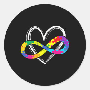 Pegatina Redonda Autismo Concienciación Apoyo Infinito Amor Puzzl