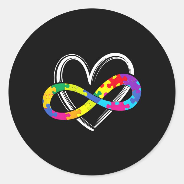 Pegatina Redonda Autismo Concienciación Apoyo Infinito Amor Puzzl (Anverso)
