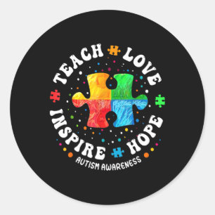 Pegatina Redonda Autismo Concienciación De Maestros Con Enseñanza D