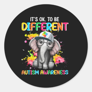Pegatina Redonda Autismo Concienciación Elefante Flor Está Bien Ser
