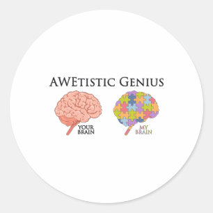 Pegatina Redonda Autismo Concienciación Genio Awetista Niños Chicas