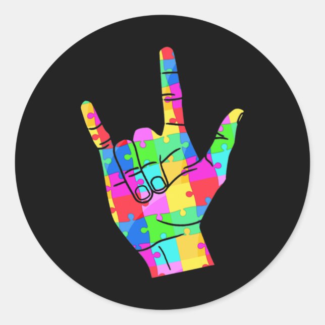 Pegatina Redonda Autismo Concienciación Rótulo Regalos De Lenguas A (Anverso)