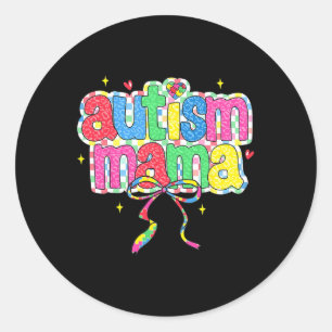 Pegatina Redonda Autismo controlado Mama Coquette Bow Autism Awaren