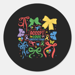 Pegatina Redonda Autismo Coquette Bow Puzzle Ribbon Autismo Mama Ne