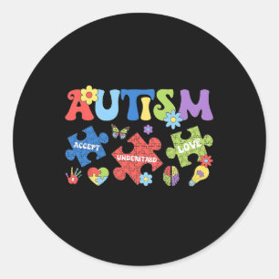 Pegatina Redonda Autismo Coquette Bow Puzzles Aceptan Entender Amor