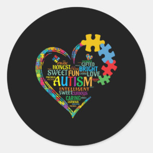 Pegatina Redonda Autismo Corazón Autismo Conciencia Apoyo Autismo L