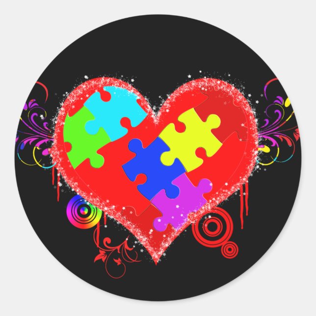 Pegatina Redonda Autismo Corazón Brillante (Anverso)
