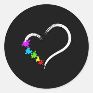 Pegatina Redonda Autismo Corazón Conciencia Amor Rompecabezas Autis