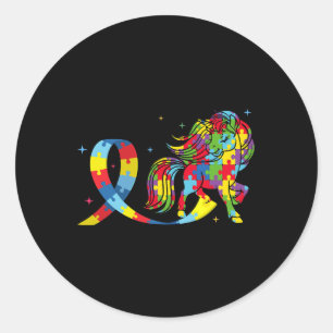 Pegatina Redonda Autismo de Caballo Conciencia Autismo Autis de la