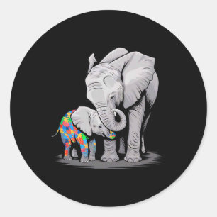 Pegatina Redonda Autismo de conciencia sobre el autismo de elefante