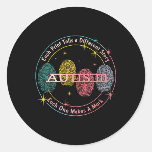 Pegatina Redonda Autismo De Huellas Digitales Cada Impresión Dice U