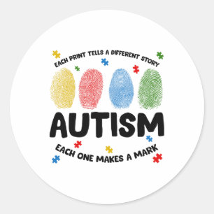 Pegatina Redonda Autismo De Huellas Digitales Cada Impresión Dice U