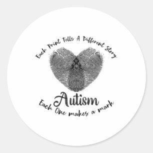 Pegatina Redonda Autismo De Huellas Divertidas Cada Impresión Dice 