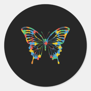Pegatina Redonda Autismo de las mariposas Conciencia del misterio d