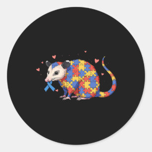 Pegatina Redonda Autismo del rompecabezas de possum Conciencia Muje