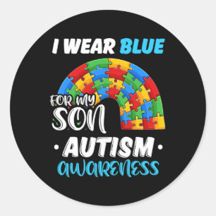 Pegatina Redonda Autismo Del Rompecabezas Del Arcoiris Que Uso Azul
