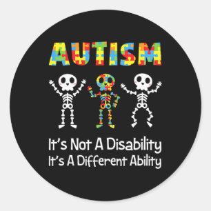 Pegatina Redonda Autismo Diferente Habilidad Skeleton Neurodiver Sk