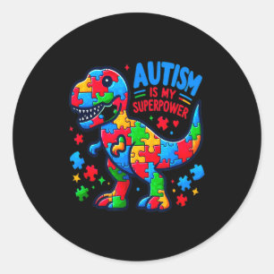 Pegatina Redonda Autismo - Dinosaurio - Rompecabezas - Arco - El Au