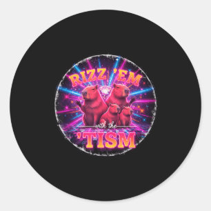 Pegatina Redonda Autismo Divertido Rizz Em Con El Tism Capybara Mem