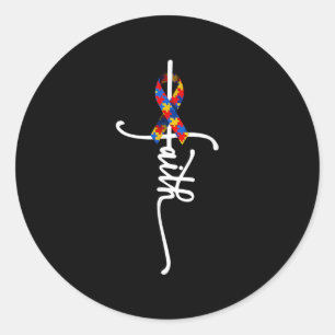 Pegatina Redonda Autismo Fe Cruza el Autismo Autismo Autista Gracio