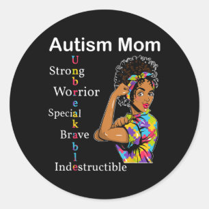 Pegatina Redonda Autismo femenino Mamá África aprende autismo inque
