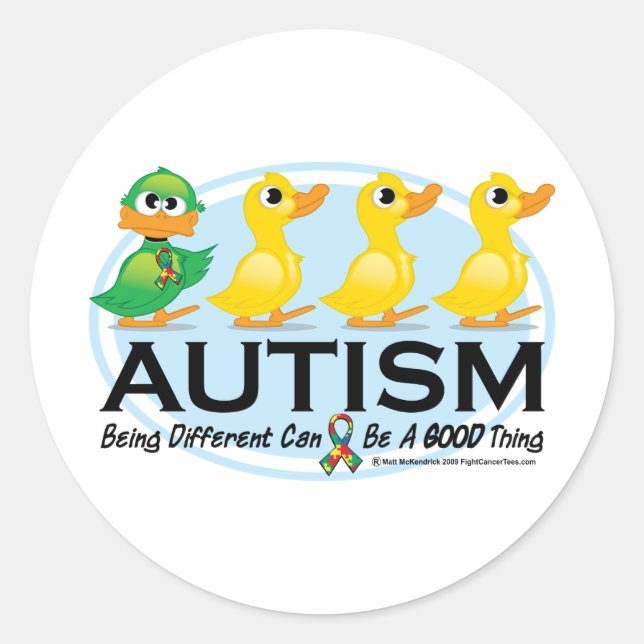 Pegatina Redonda Autismo Feo Duckling (Anverso)