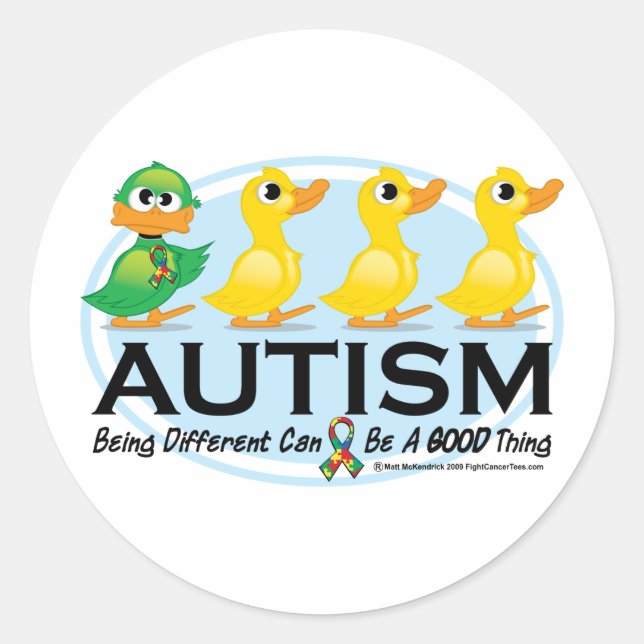 Pegatina Redonda Autismo Feo Duckling (Anverso)