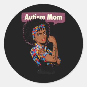 Pegatina Redonda Autismo fuerte para la madre conciencia afro madre
