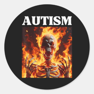 Pegatina Redonda Autismo Gracioso Rompecabezas dureza Skeleton Meme