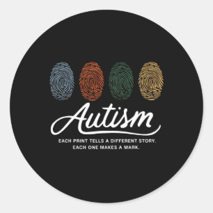 Pegatina Redonda Autismo Huellas Digitales Cada Impresión Dice Un S