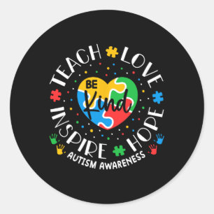 Pegatina Redonda Autismo Maestra Camisas Mujeres Enseñan Amor Inspi