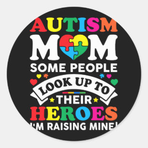 Pegatina Redonda Autismo Mamá Algunas Personas Miran Hacia Sus Héro