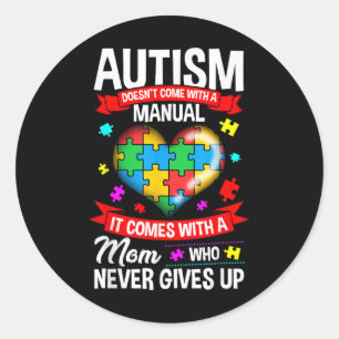 Pegatina Redonda Autismo Mamá Camisa a Mujeres Camisetas de Concien