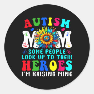 Pegatina Redonda Autismo Mamá Criando Heroe Girasol Para Mujeres Au
