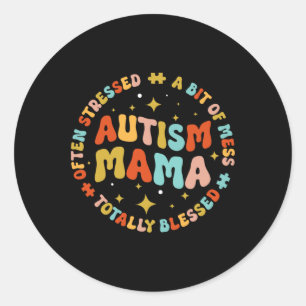 Pegatina Redonda Autismo Mama Groovy Autism Conciencia Inspiradora