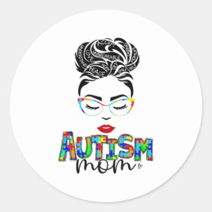 Pegatina Redonda autismo mamá hijo desordenado conciencia de los bo