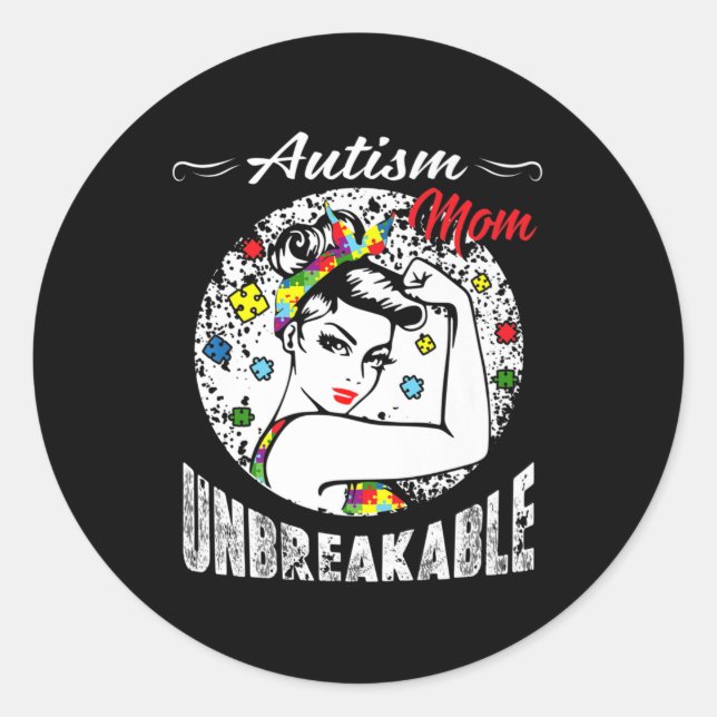 Pegatina Redonda Autismo Mamá inquebrantable regalo de conciencia s (Anverso)