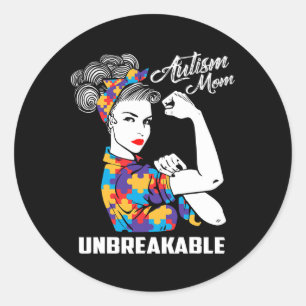 Pegatina Redonda Autismo Mamá inquebrantable regalo de conciencia s