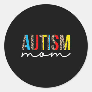 Pegatina Redonda Autismo Mamá Leopardo Autismo Conciencia Mamá L