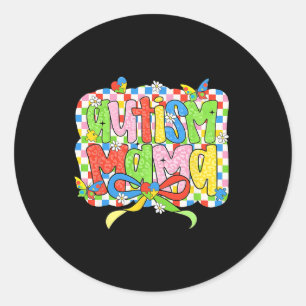Pegatina Redonda Autismo Mamá Mamá Coquette Bow Autism Awareness Au
