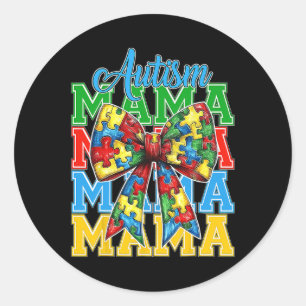 Pegatina Redonda Autismo Mamá Neuro Coquette Bow Mamá