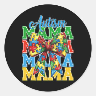 Pegatina Redonda Autismo Mamá Neuro Diversa Coqueta Lazo Mamá Día d