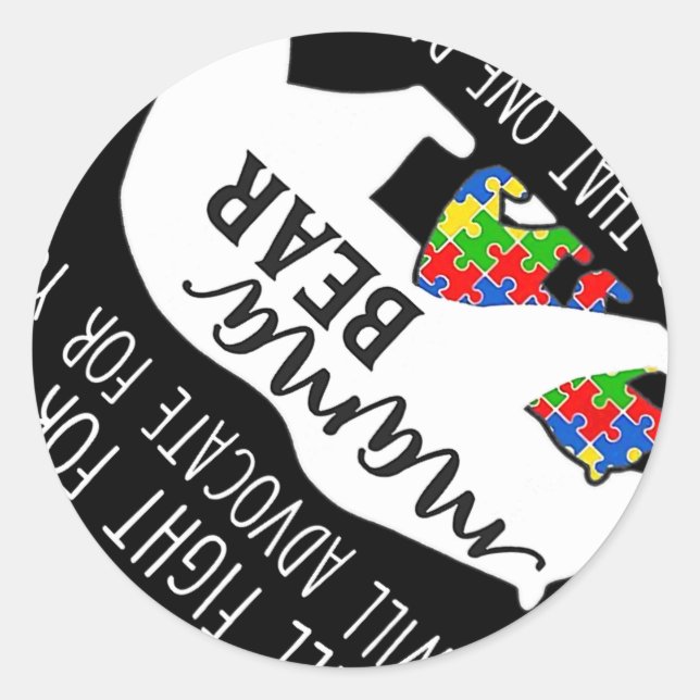 Pegatina Redonda Autismo Mamá Oído Hablaré De Abogar Por TI (Anverso)