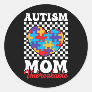 Pegatina Redonda Autismo Mamá Rompe el Corazón Madre Hijo Autismo A