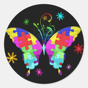 Pegatina Redonda Autismo mariposa