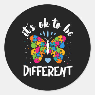 Pegatina Redonda Autismo mariposa está bien ser autismo diferente a